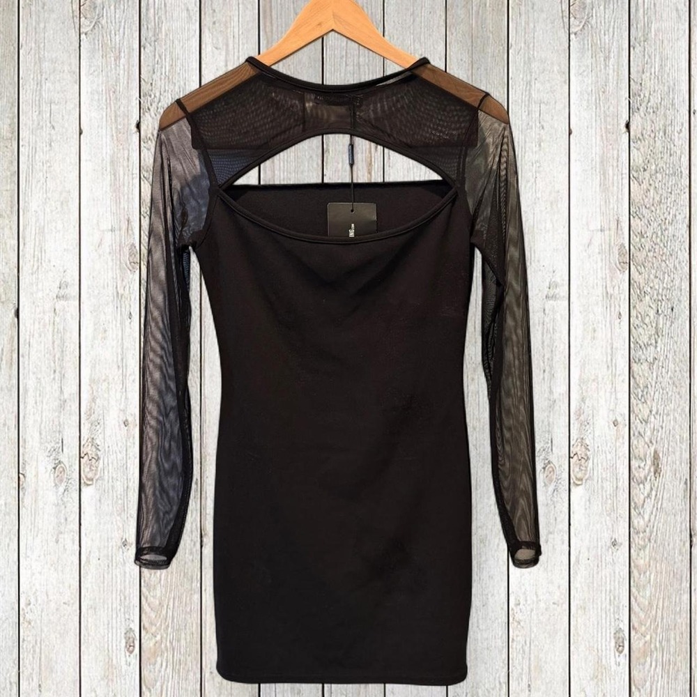 PrettyLittleThing Black Mesh Cutout Bodycon Mini Dress Size 6 NWT